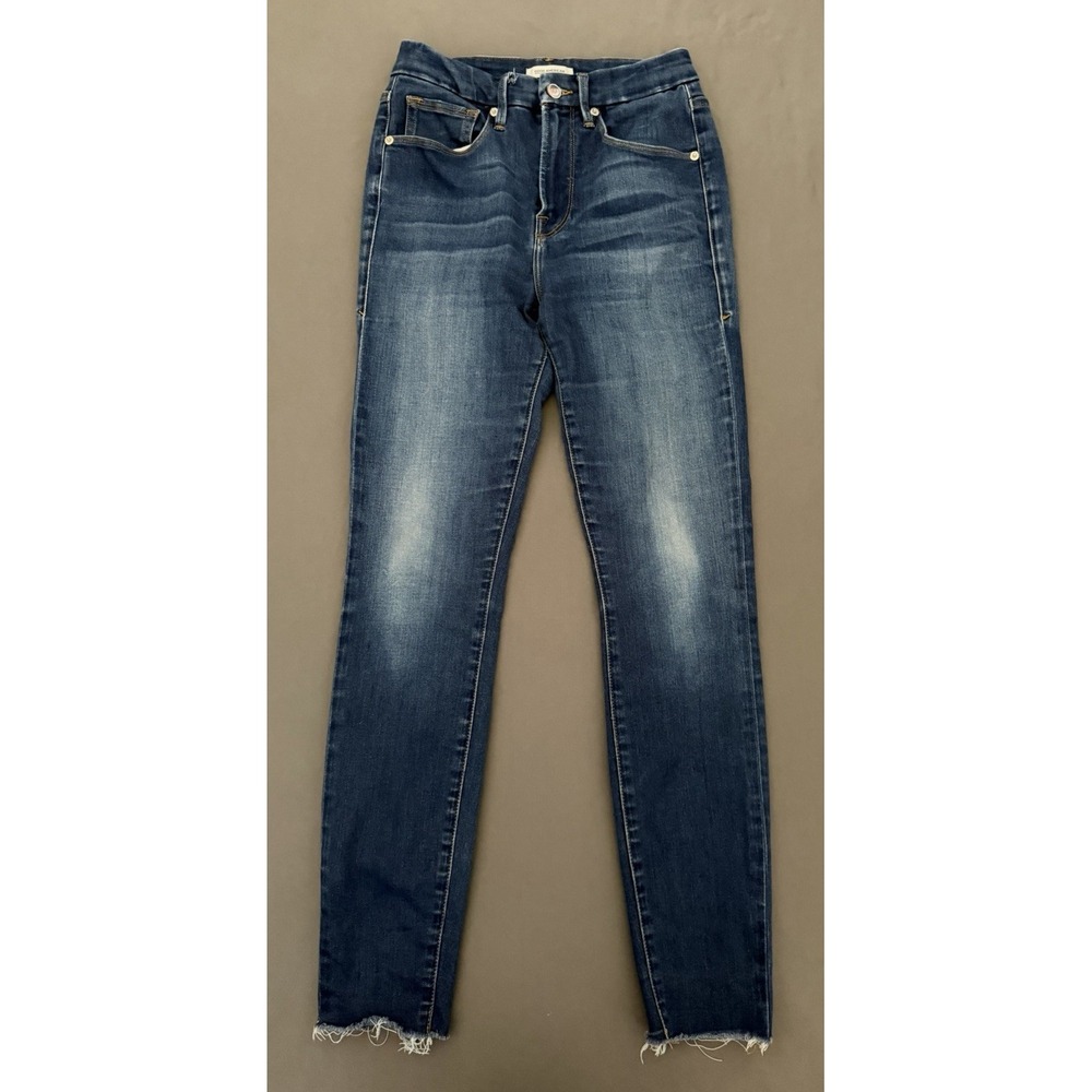 Good American Jeans Women's Size 4/27 Blue Skinny Denim Mid Rise Stretch Raw Hem